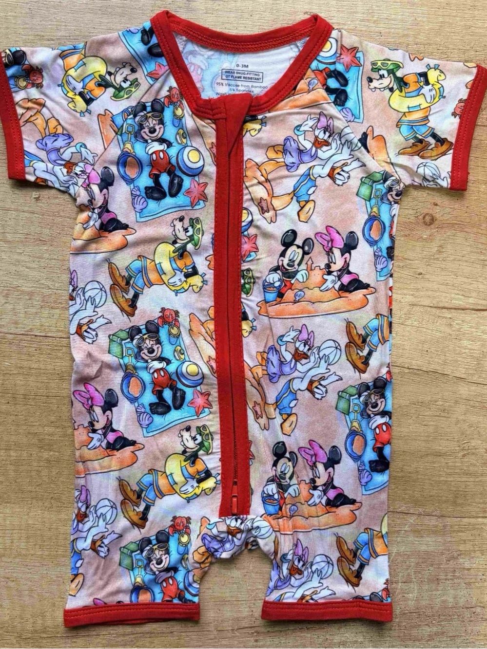 Disney Tan & Red Mickey Mouse Beach Print Short Sleeve One-Piece